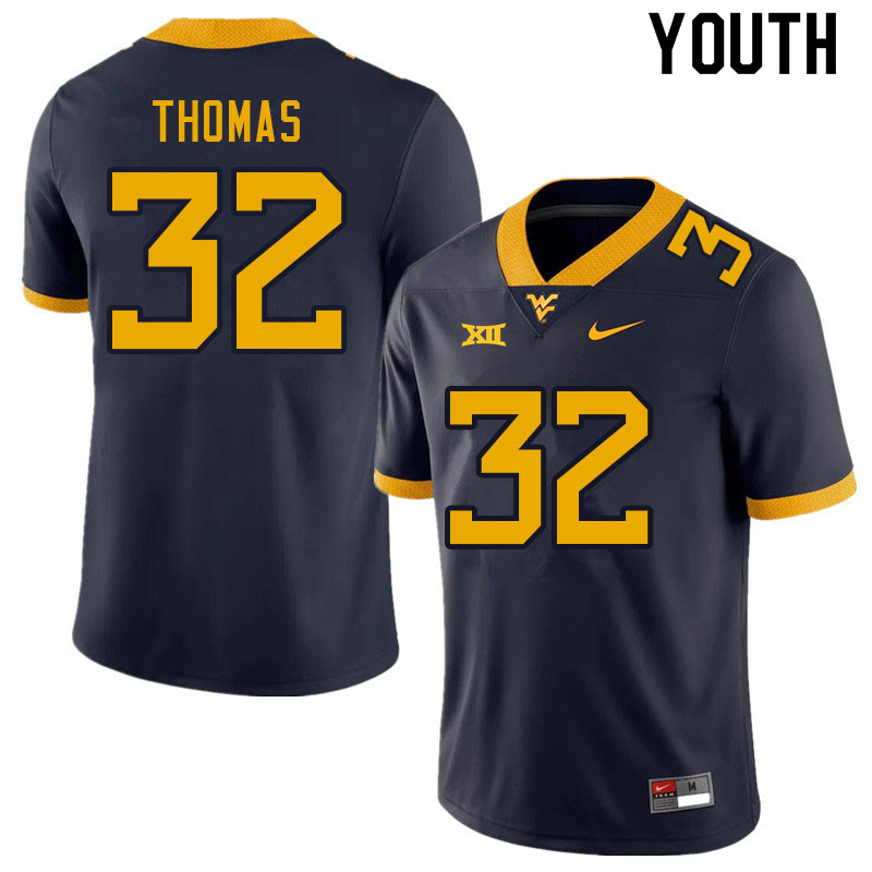 NCAA Youth James Thomas West Virginia Mountaineers Navy #32 Nike Stitched Football College Authentic Jersey WG23U65AD